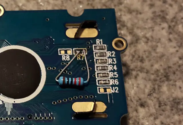 Through-hole resistor replacing SMD resistor